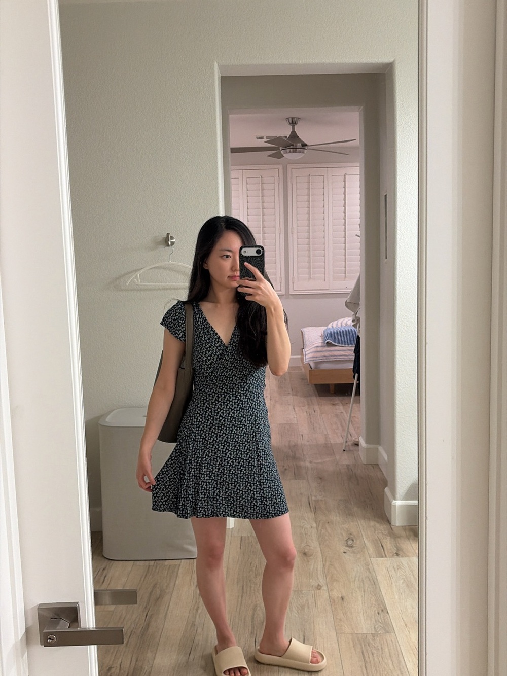 Brandy Melville Discontinued Floral Wrap Mini Dress – Navy/White 🌼